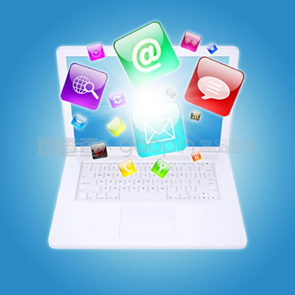 笔记本电脑与程序图标 计算机软件服务的交互桥梁